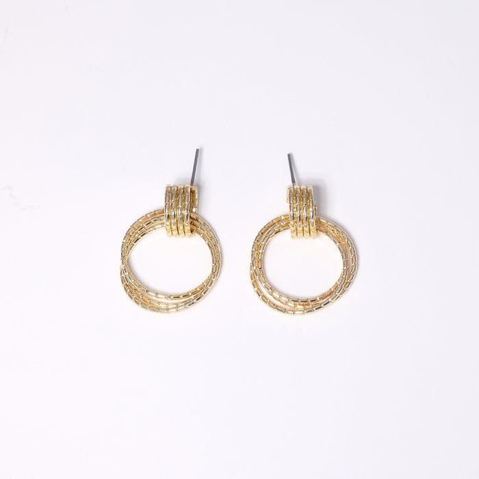 Gold Triple Circle Drop Earrings