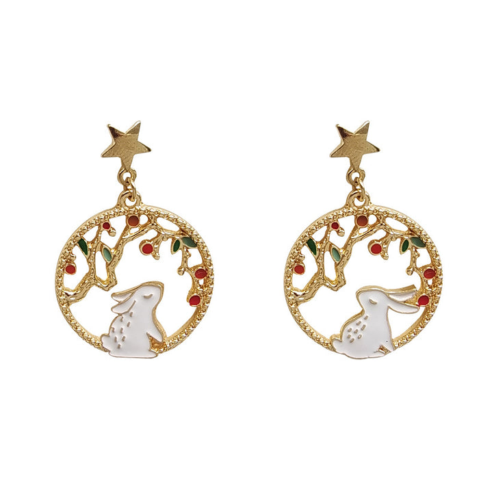 Rabbits Under the Round Tree Branch Drop Earring