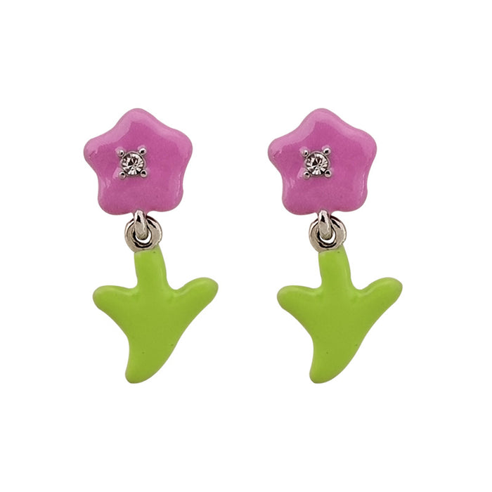 Pink Flower Drop Earrings
