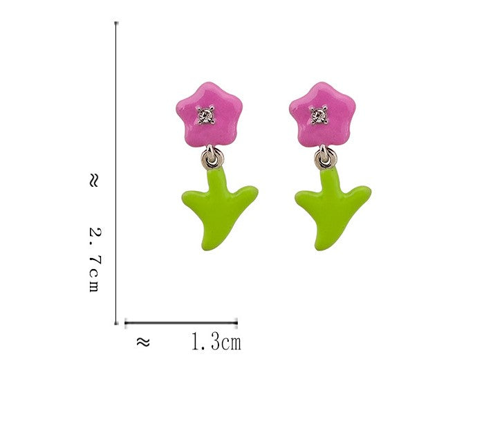 Pink Flower Drop Earrings