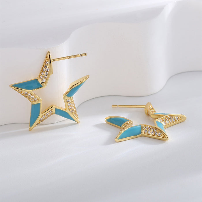 Turquoise Blue Star Stud Earrings with Cubic Zirconia
