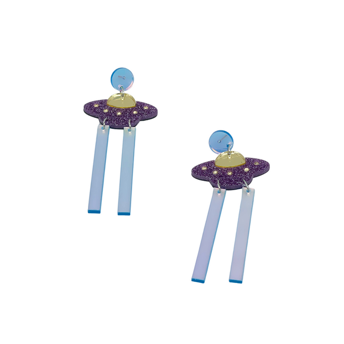 Purple UFO Acrylic Drop Earrings