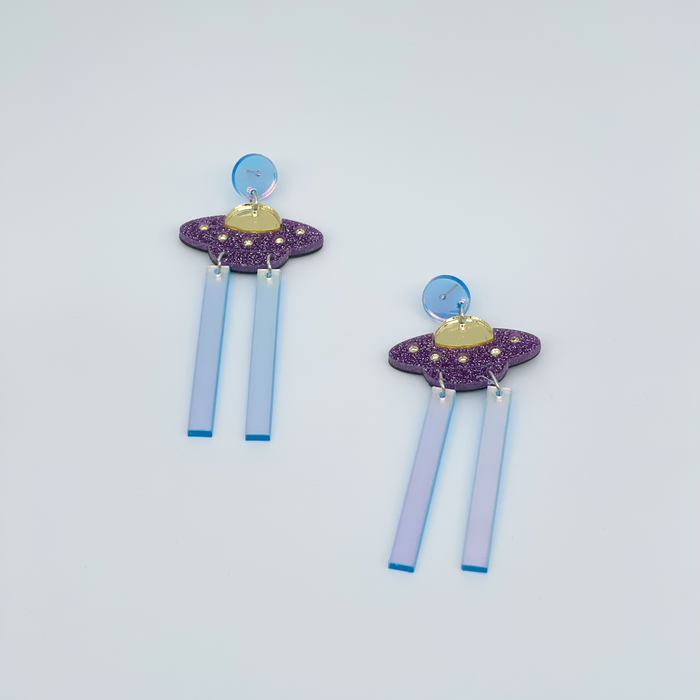 Purple UFO Acrylic Drop Earrings