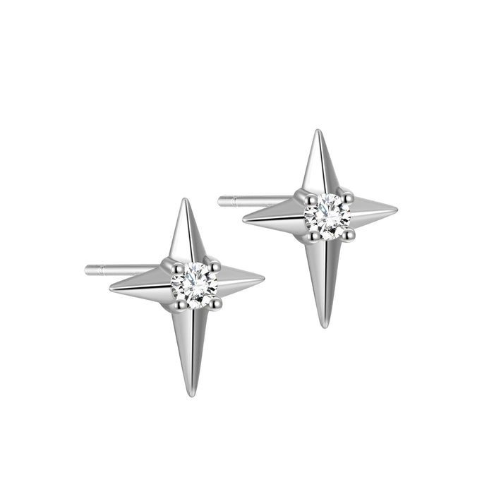 Divine Star with Cubic Zirconia Stud Earrings in Sterling Silver
