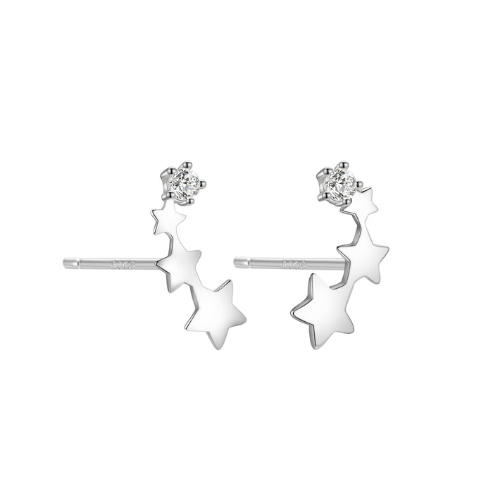 Triple Star Climber Stud Earrings in Sterling Silver