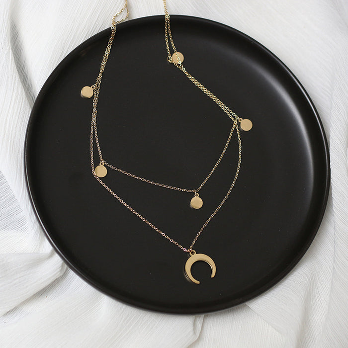 Moon and Disc 2-Layer Necklace
